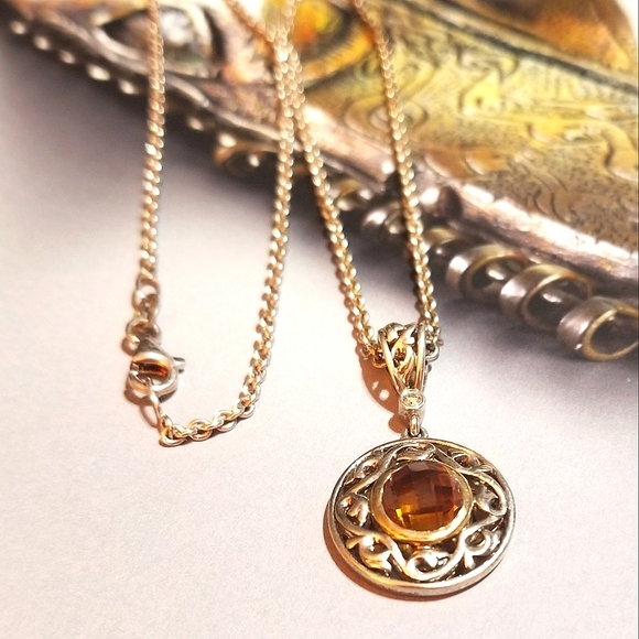 Charles Krypell 18kt 925 Diamond Citrine Necklace - Picture 3 of 8